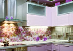 Ъглова кухня по поръчка розова МДФ гланц 